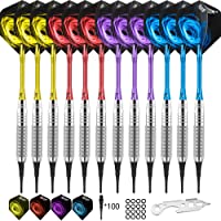 CyeeLife Dardos Punta de Plastico 16-17 Gramos con 4 Colores Ejes de Aluminio+100 Puntas+12 Plumas+Herramienta Dardos